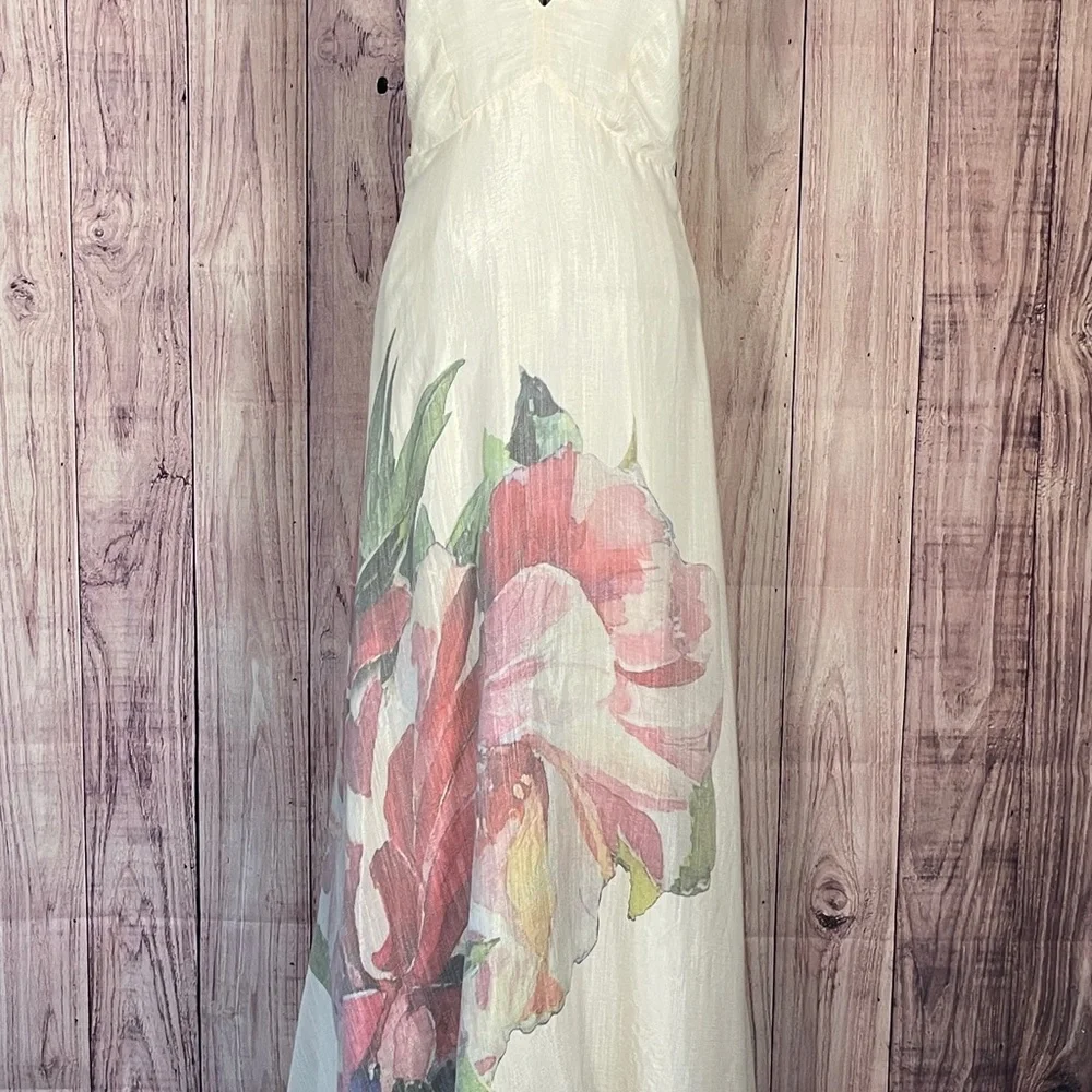 Floral Halter Maxi Dress in Cream and Pink - Picture 7 of 9